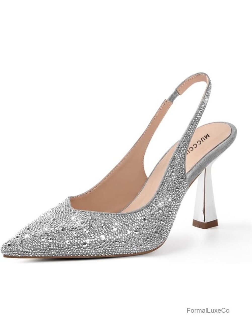 Kitten Heels Rhinestones Slingback Pointe Toe Pumps for Women